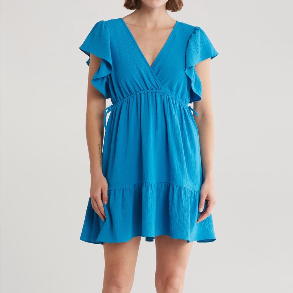 max studio london flutter sleeve flounce dress Size large Color Lapis Lapis